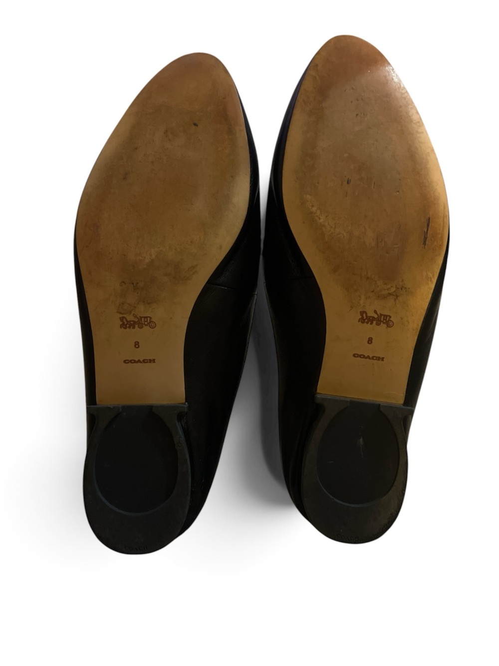 COACH Black Leather Pointed Toe Slip-On Loafers with Gold Accents - Picture 3 of 3